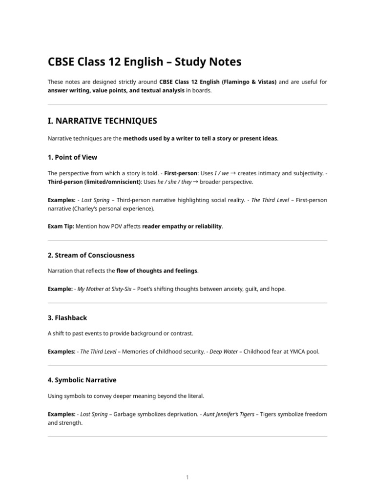 Cbse Class 12 English - Narrative Techniques, Literary Styles, Rhyme ...