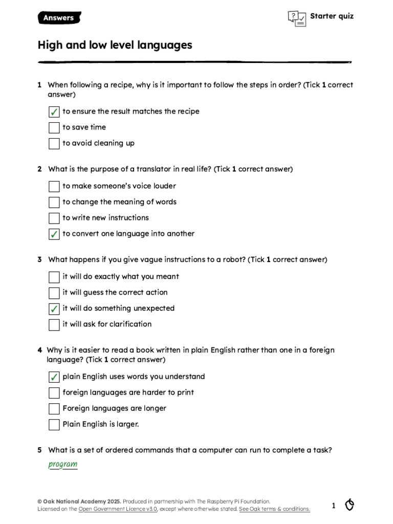 Starter Quiz Answers | PDF