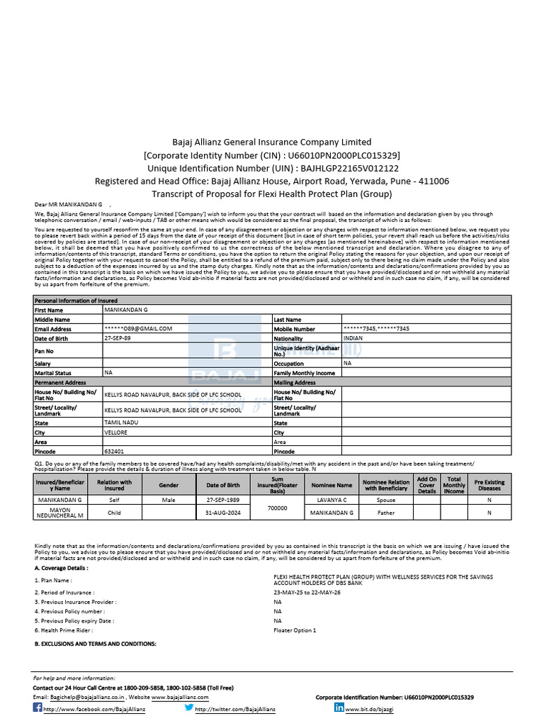 Bjaz GC Policy Schedule | PDF | Insurance | Underwriting