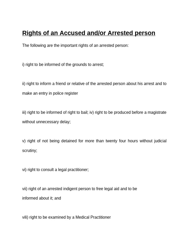 Rights of An Accused And-Or Arrested Person | PDF | Arrest | Legal Action