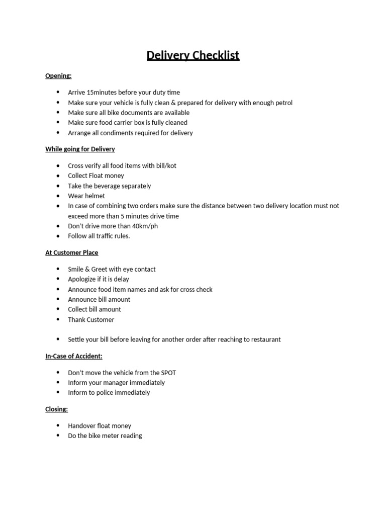 Delivery Checklist | PDF