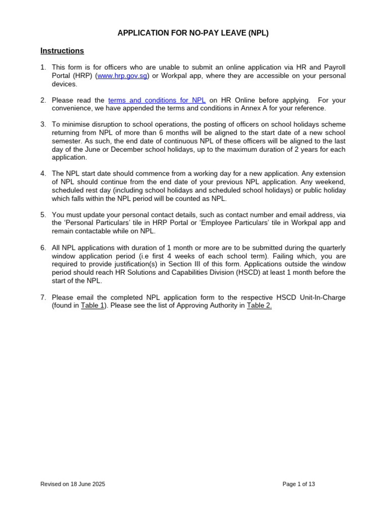 Blank-18Jun25 Version-No-Pay Leave Application Form | PDF | Employment ...