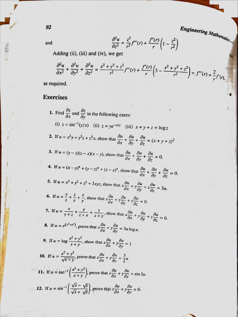 Problems On Partial Differentiation 1 | PDF