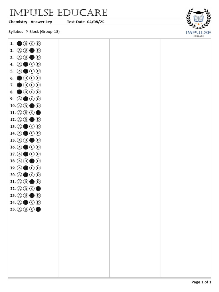 XII Test 04082025 P Block (13 GR) Answer Key | PDF