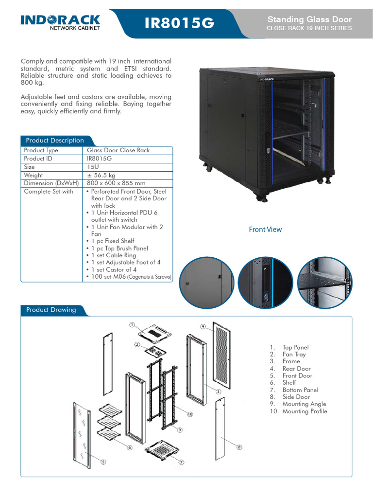 Datasheet INDORACK CloseRack IR8015G | PDF | Door