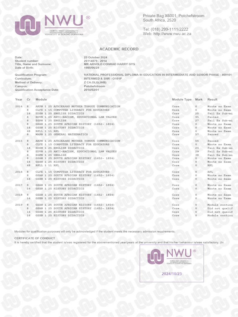 Academic Record | PDF | Qualifications | Educational Stages
