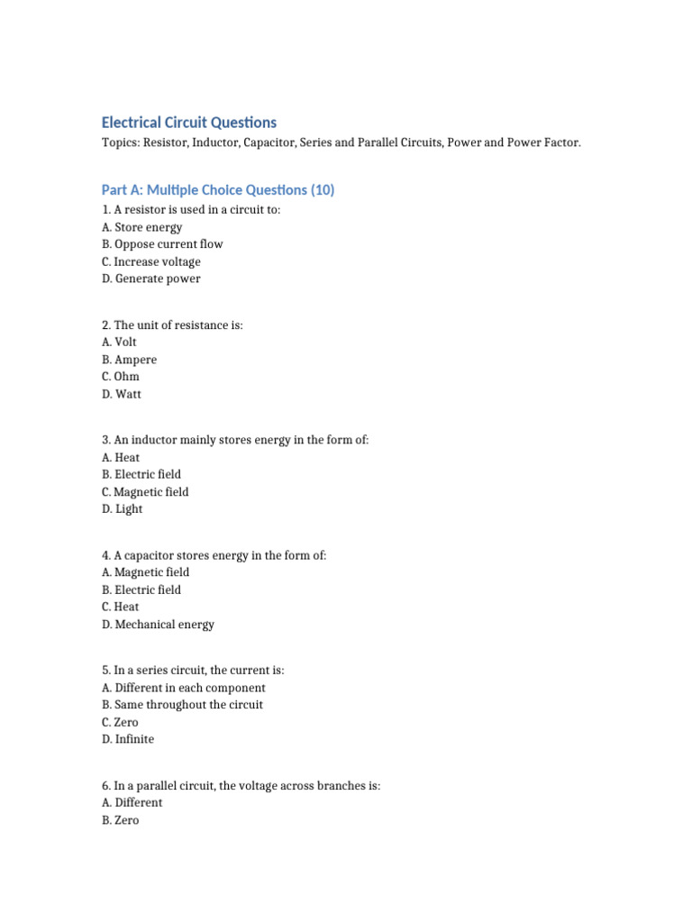 Electrical Circuit Questions | PDF