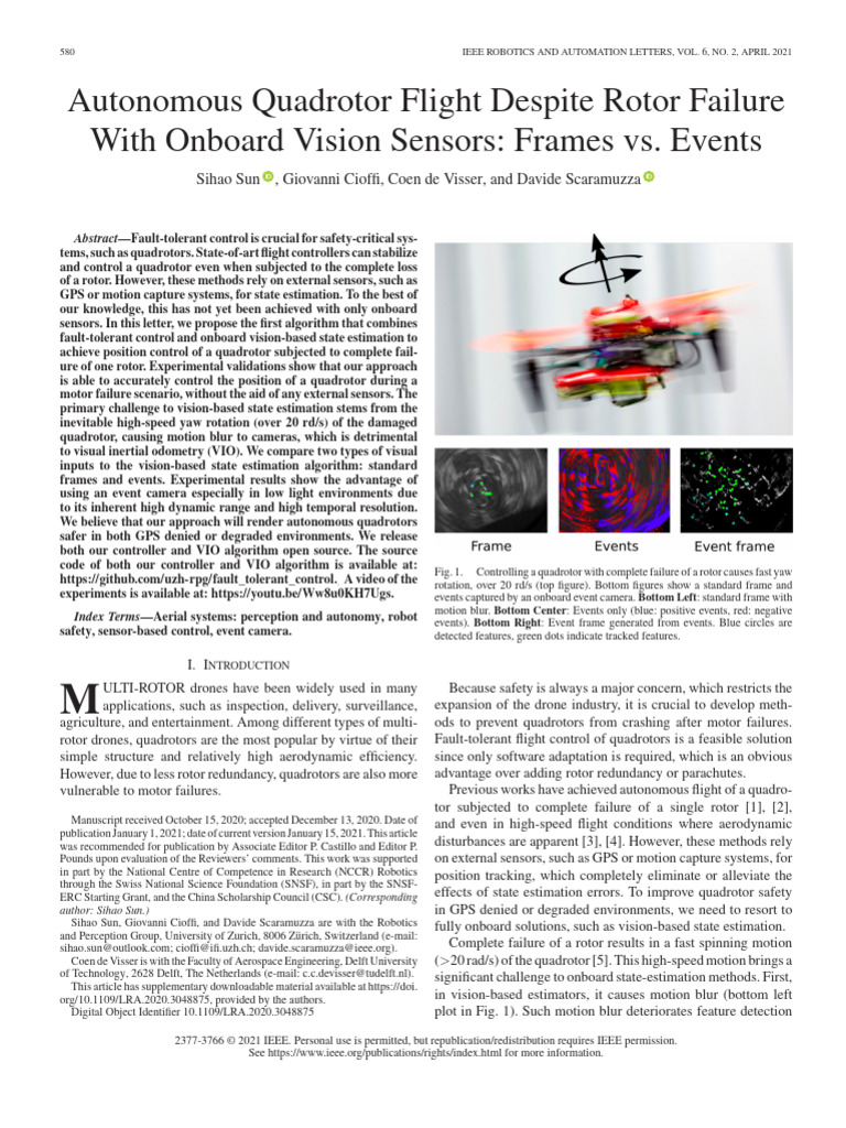 2021 - Autonomous Quadrotor Flight Despite Rotor Failure | PDF ...