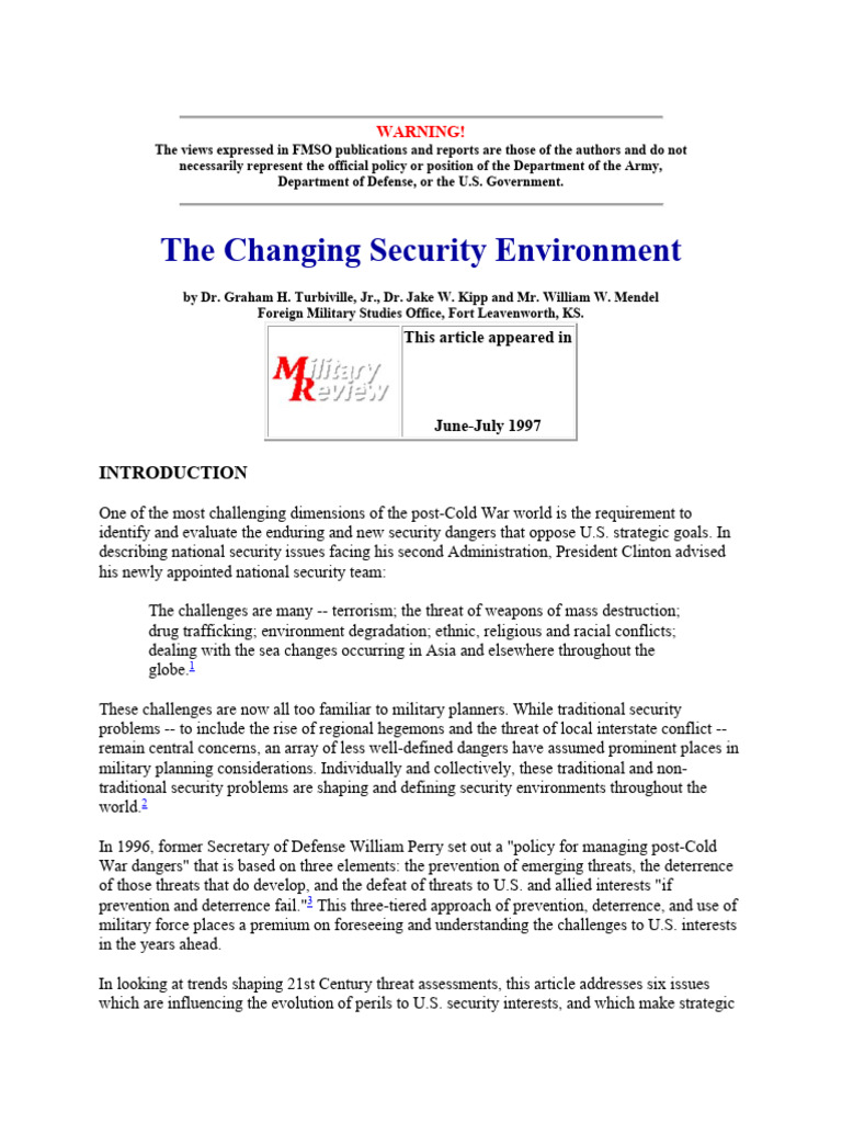 LEC 6 The Changing Security Environment (Turbiville, Kipp, and Mendel ...
