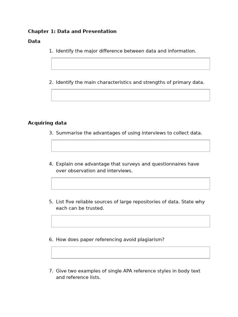 Chapter 1 Data and Presentation Questions | PDF | Data | Infographics