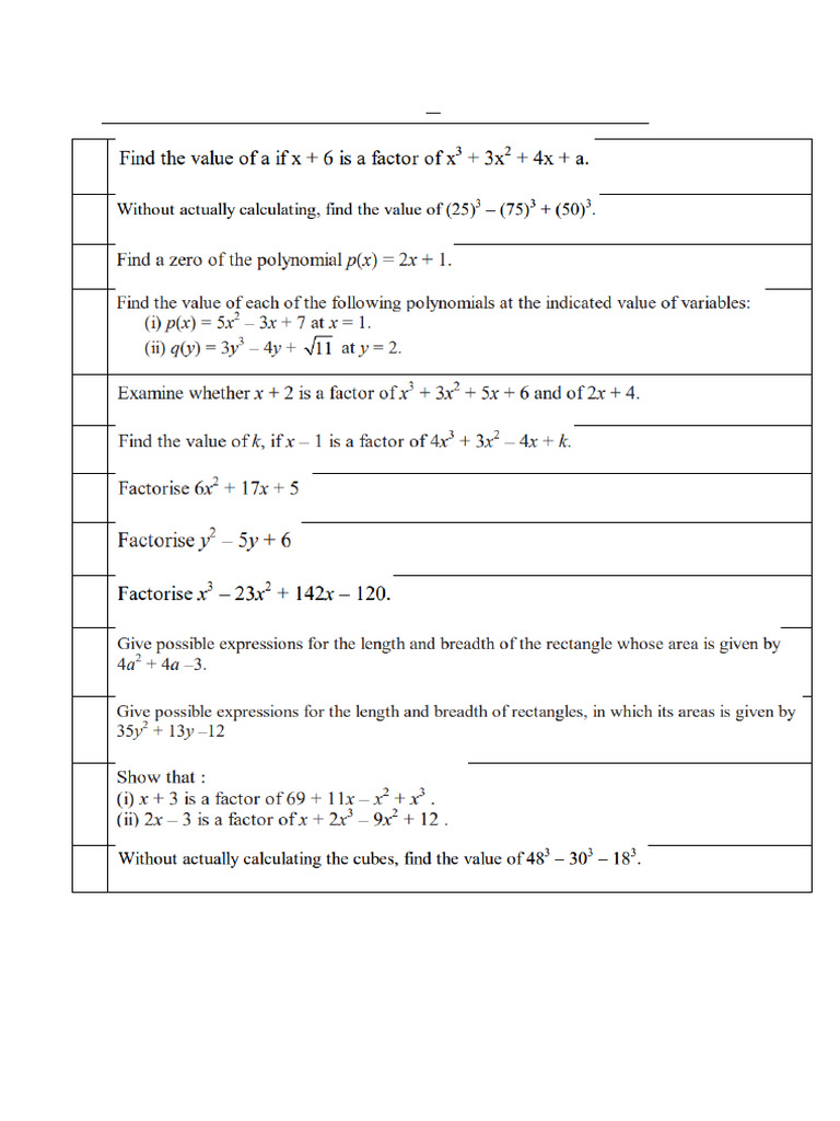 Practice Worksheet - Polynomials | PDF