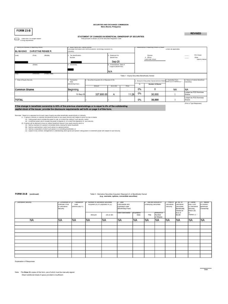 (PUBLIC FILING) SEC Form 23-B - Christine Renee R. Blabagno (VF) | PDF ...