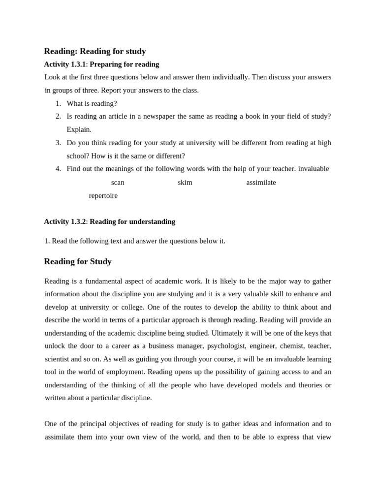 Reading Unit 1 | PDF