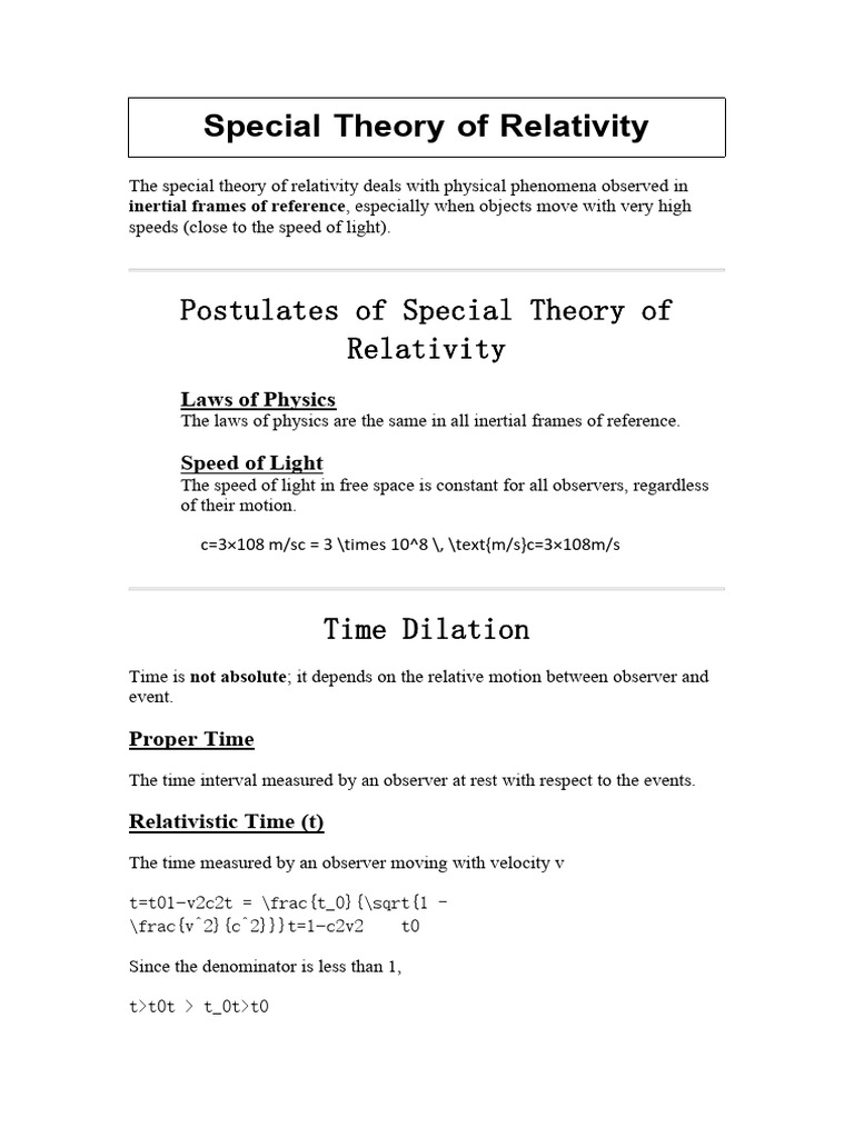 Physics Long Question SPECIAL THEORY OF RELATIVITY CHAPTER 19 | PDF ...