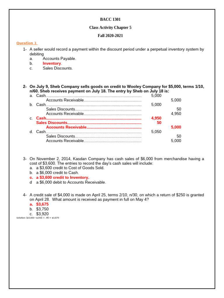 Class Activities Ch.5 AK | PDF | Cost Of Goods Sold | Inventory