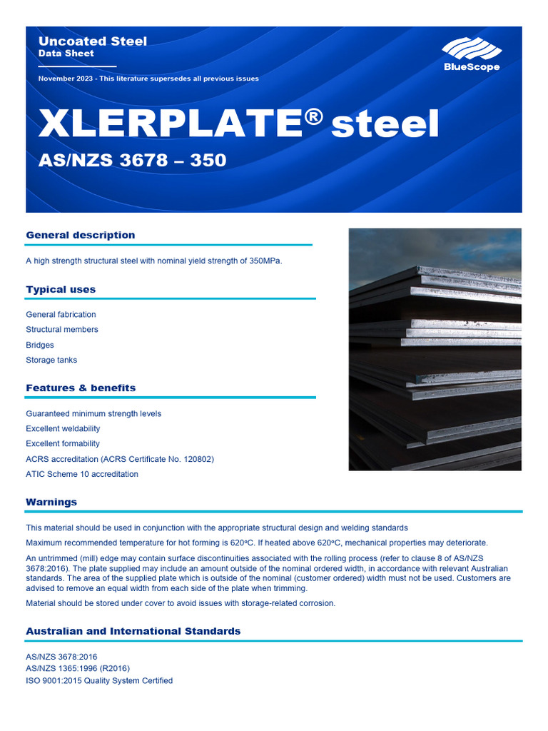 XLERPLATE® Steel Datasheet ASNZS3678 - 350 Nov 2023 | PDF | Steel ...