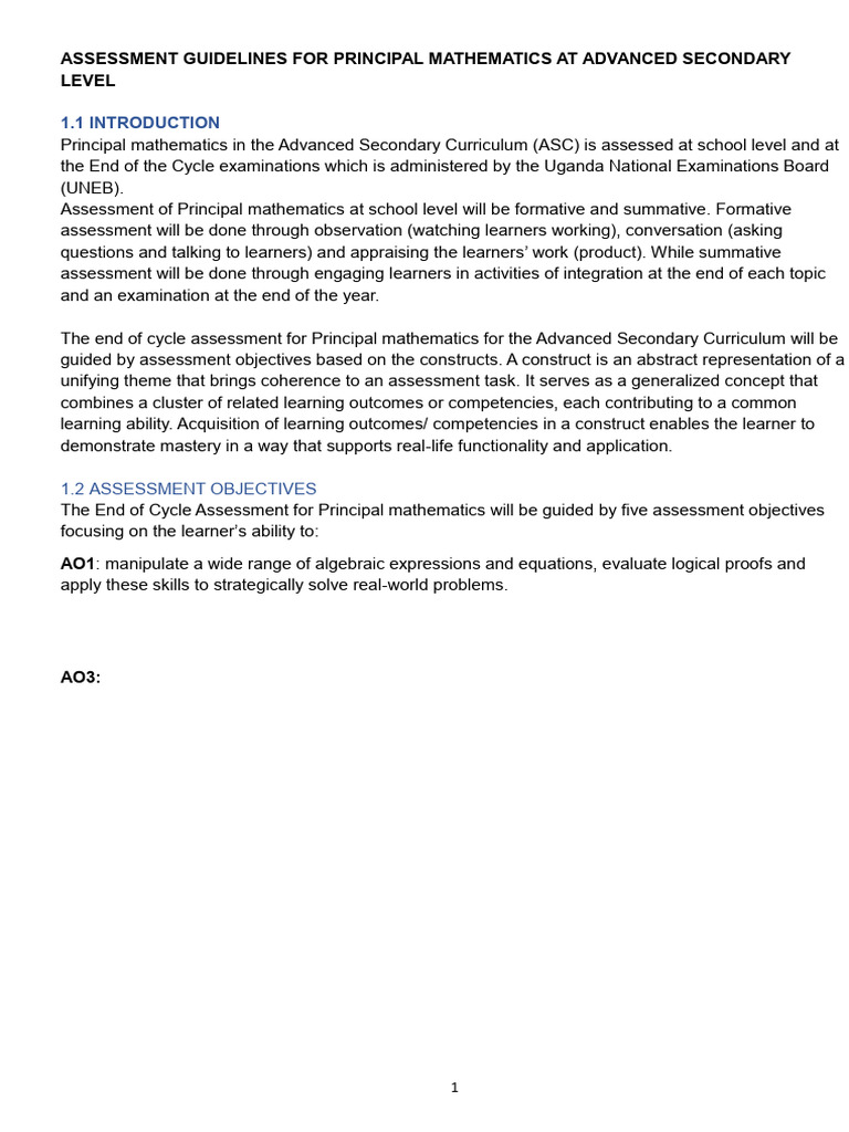 Principal Mathematics Assesment Guidelines | PDF | Trigonometric ...
