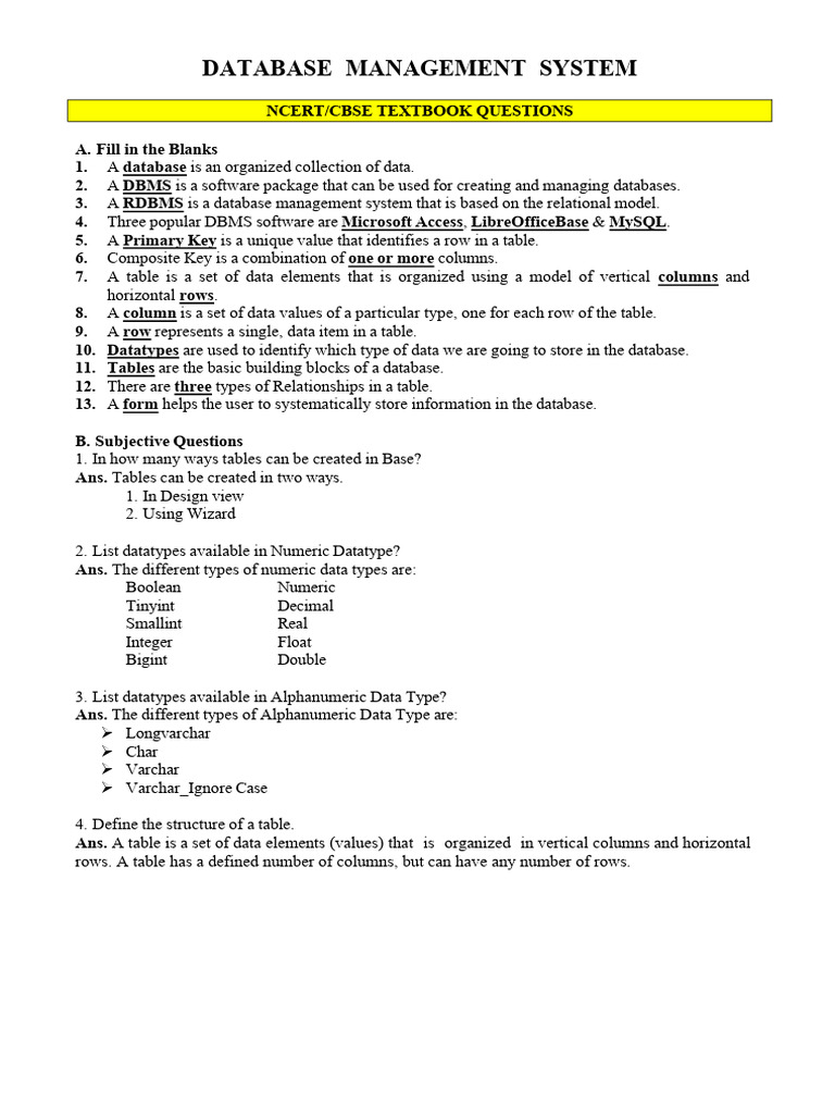 03 Database Management System Important Questions Answers | PDF ...