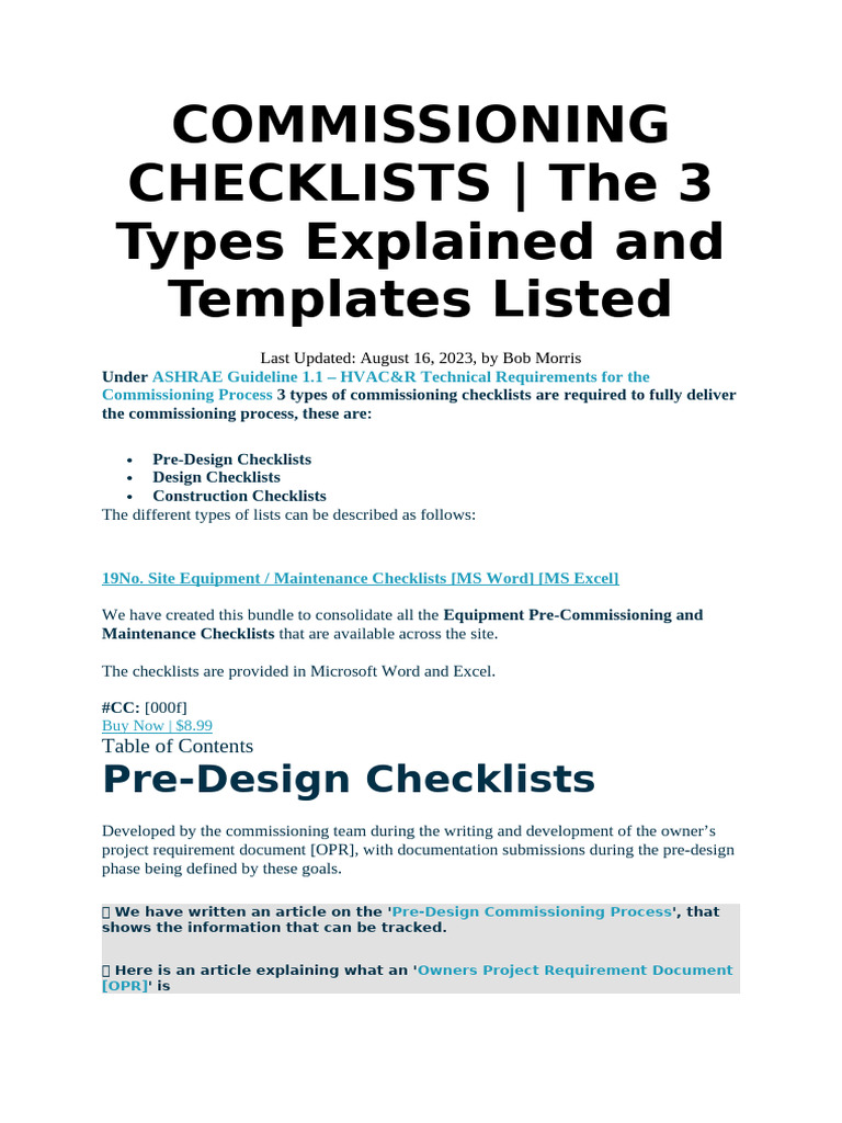 Commissioning Checklists | PDF | Water | Leak
