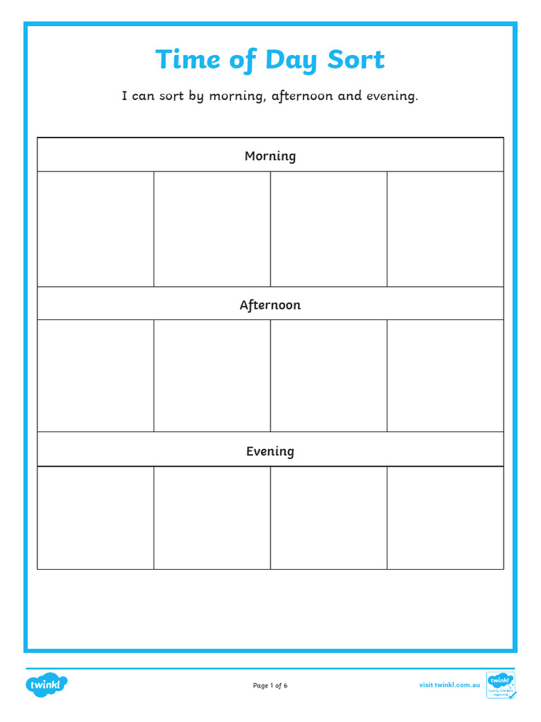Au S 1687136921 Time of Day Sort Worksheet Au S 1687136921 - Ver - 1 | PDF