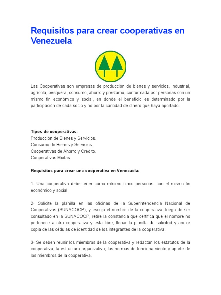 Requisitos Para Crear Cooperativas en Venezuela