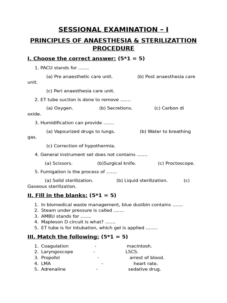 Sessional Examination - 1 (Ot& at 2nd Yr) | PDF