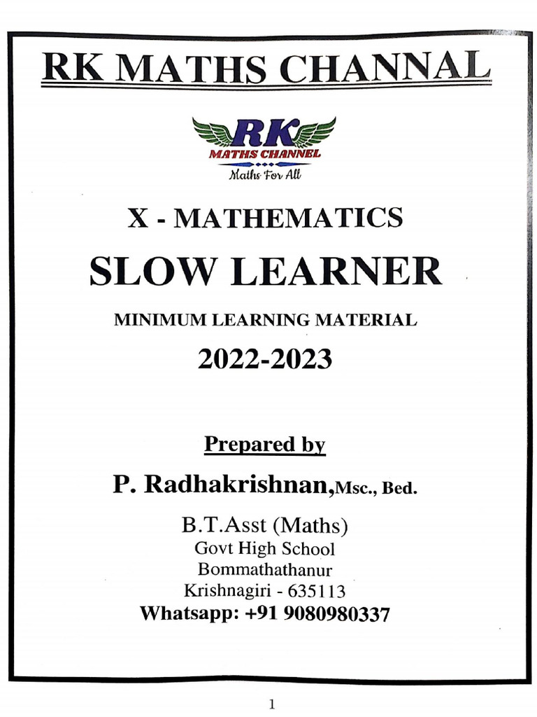 10th Maths Slow Learners Material by RK | PDF