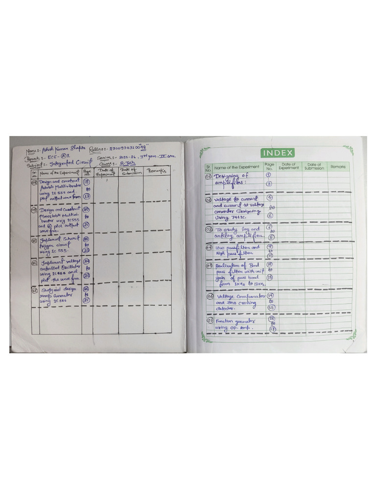 IC Lab File Exp 1 To 12 .5th Sem 2025-26 | PDF