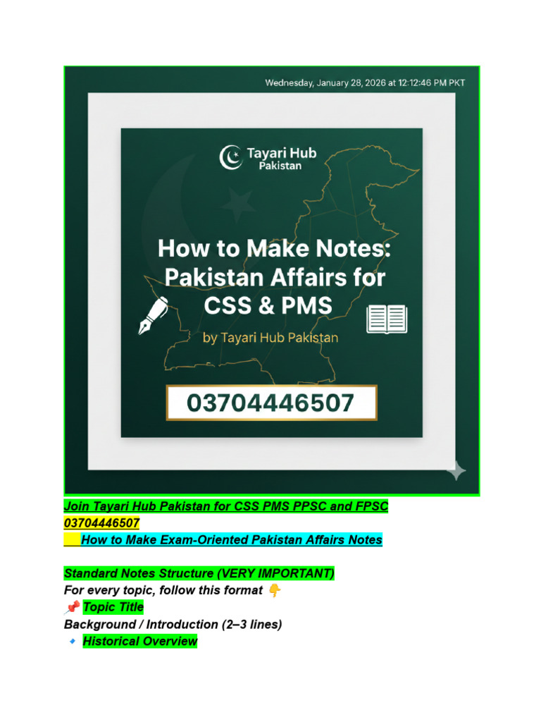 How To Make Notes Pakistan Affairs For CSS PMS | PDF