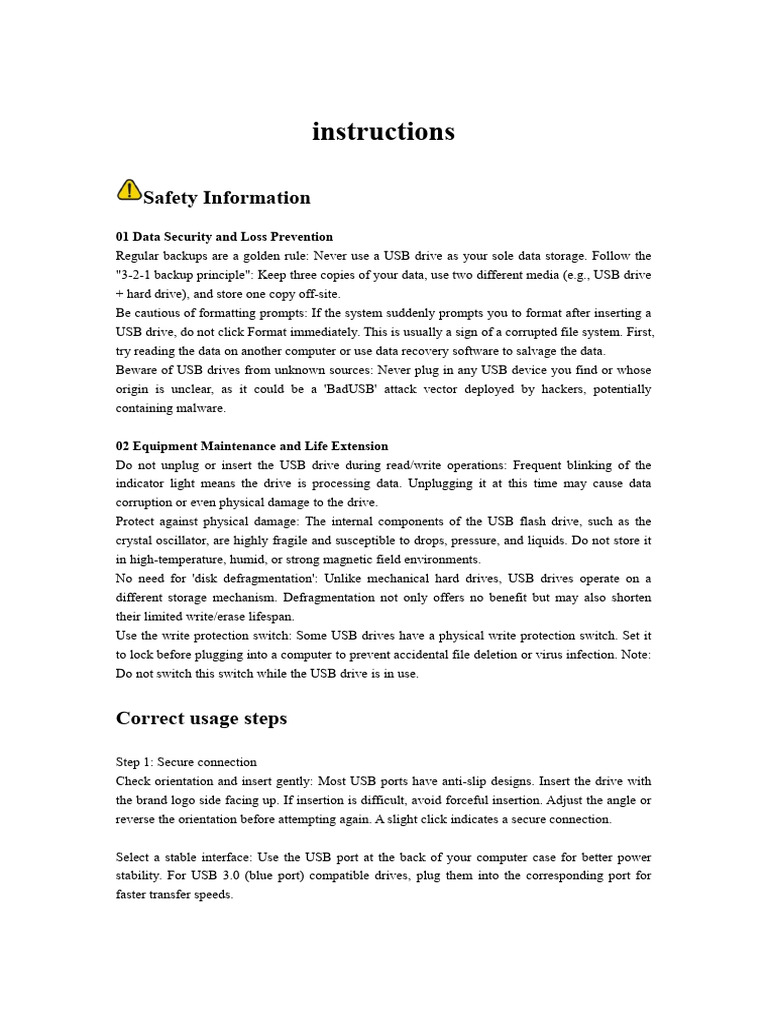 Instructions: Safety Information | PDF | Computer File | Usb Flash Drive