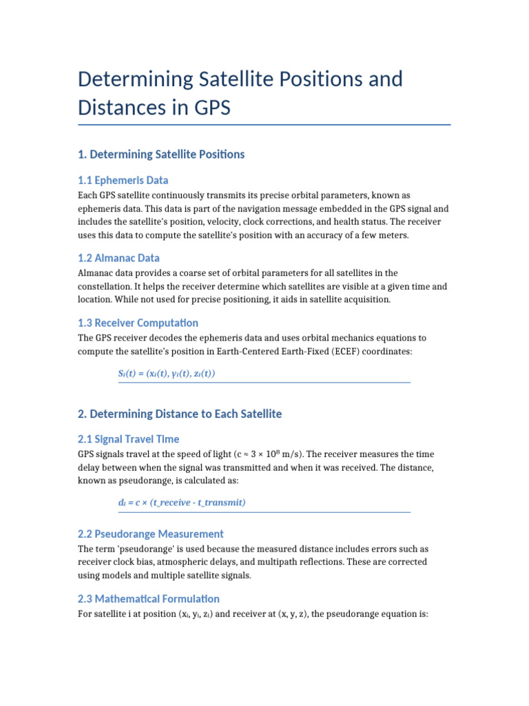 GPS Satellite Position and Distance | PDF