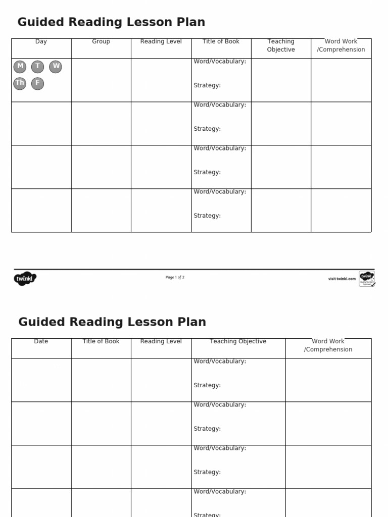 Editable Guided Reading Lesson Plan Template Us CM 121 Ver 1 | PDF