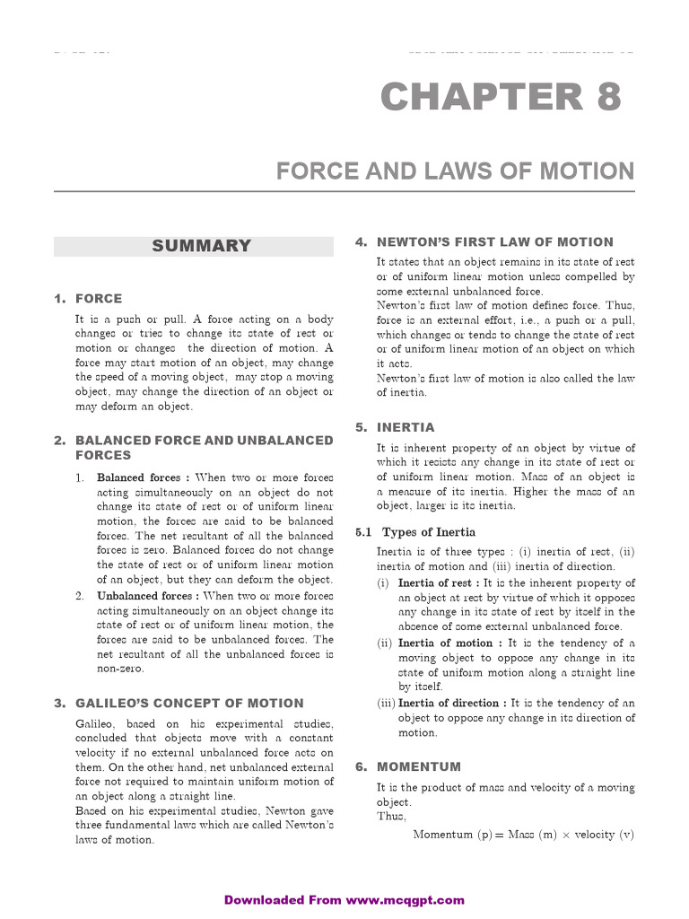 Force and Laws of Motion | PDF | Force | Inertia