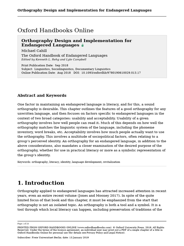 Orthography Design and Implementation For Endangered Languages ...