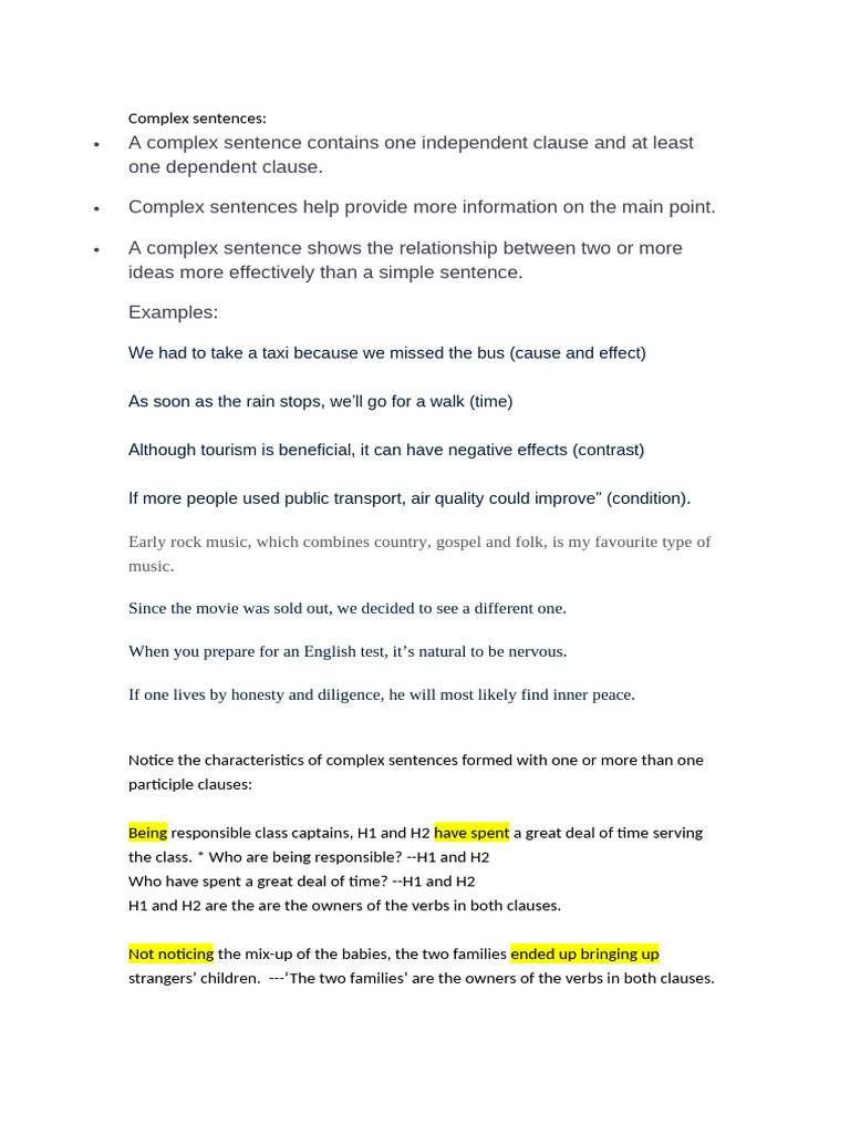 More On Complex Sentences | PDF