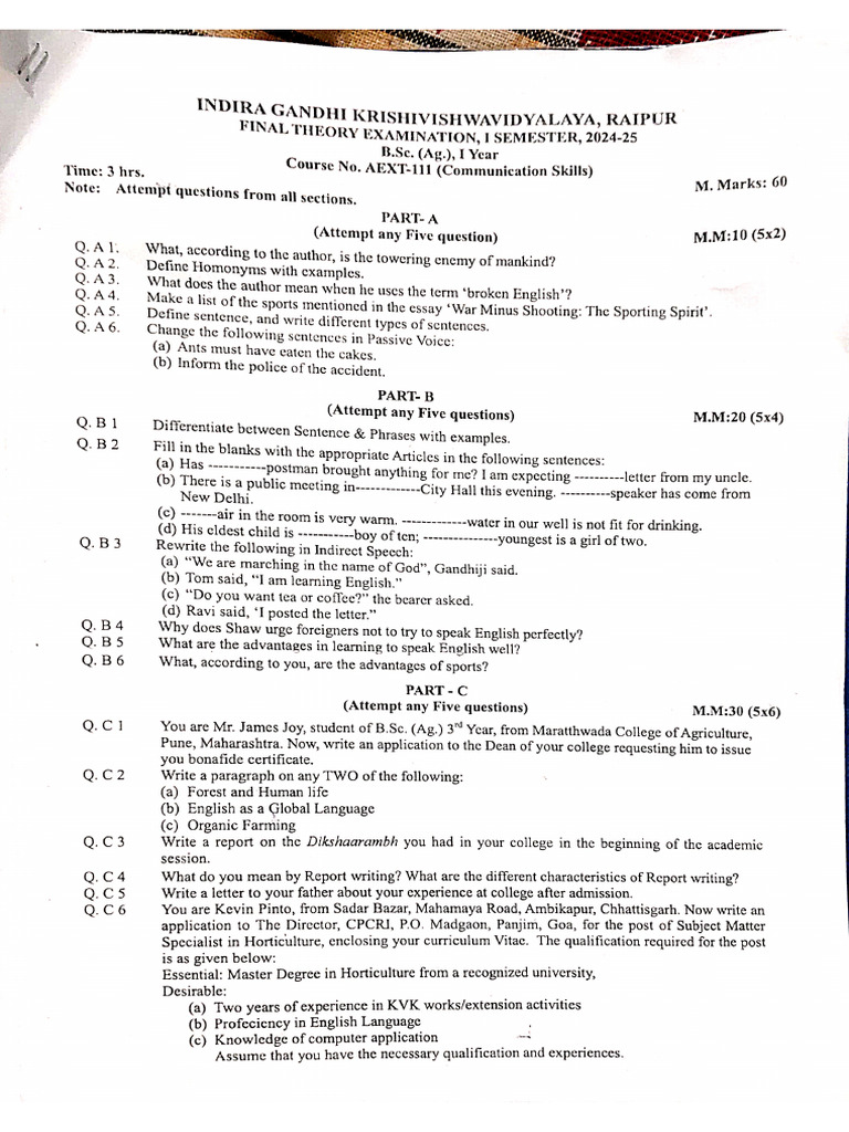 1st Semester Question Paper | PDF