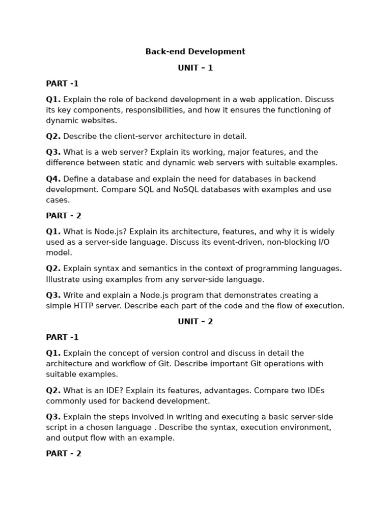 Back-End Development Important Questions | PDF | Client–Server Model ...