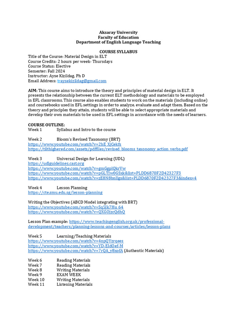 Syllabus Material Design in ELT | PDF