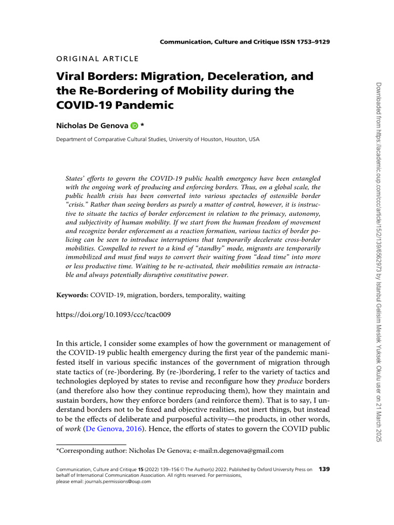 Migration, Deceleration, and The Re-Bordering of Mobility | PDF