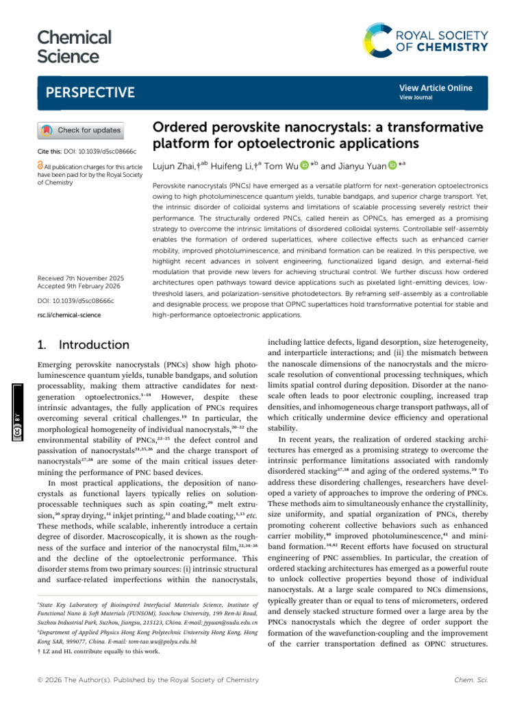 Chemical Science: Perspective | PDF | Self Assembly | Physical Sciences