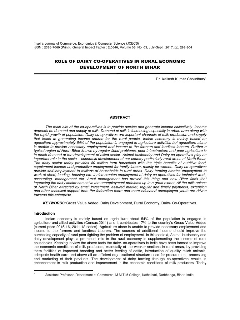 Role of Dairy Co-Operatives in Rural Economic | PDF | Unemployment | Dairy