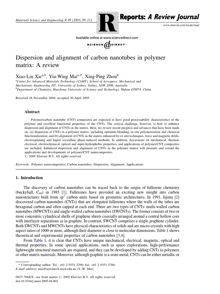 Polymer/CNT Composite Advances | PDF | Nanocomposite | Carbon Nanotube