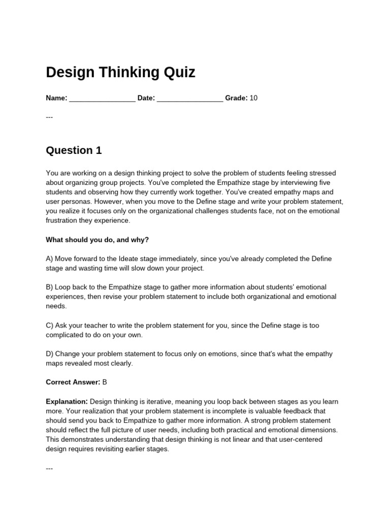 Entrepreneurship Grade 10 - Design Thinking - Short Questions (Term 1 ...