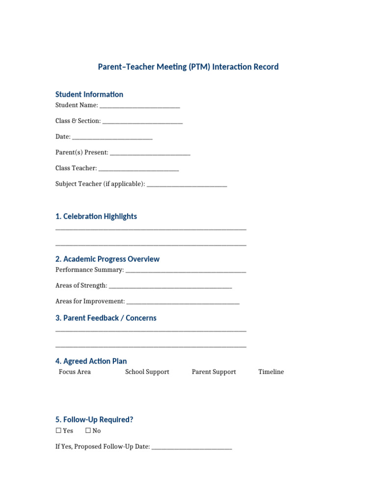 PTM Interaction Record Cambridge Blue Template | PDF
