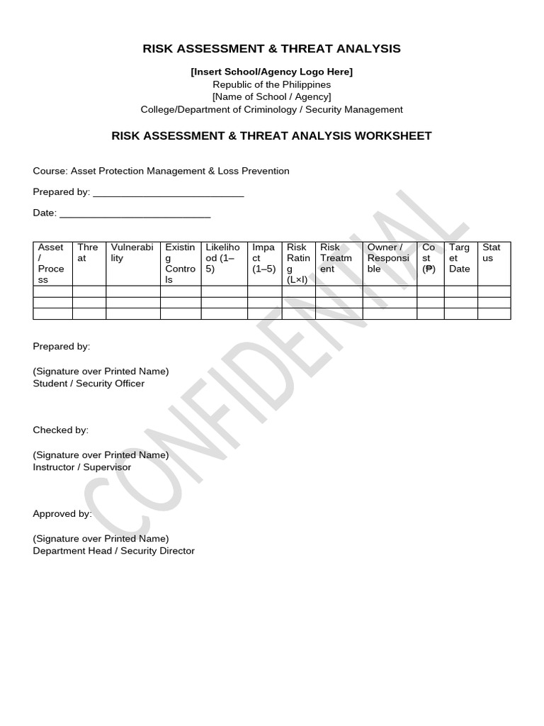 Sec MNGT Plan Risk Assessment Template | PDF | Physical Security ...