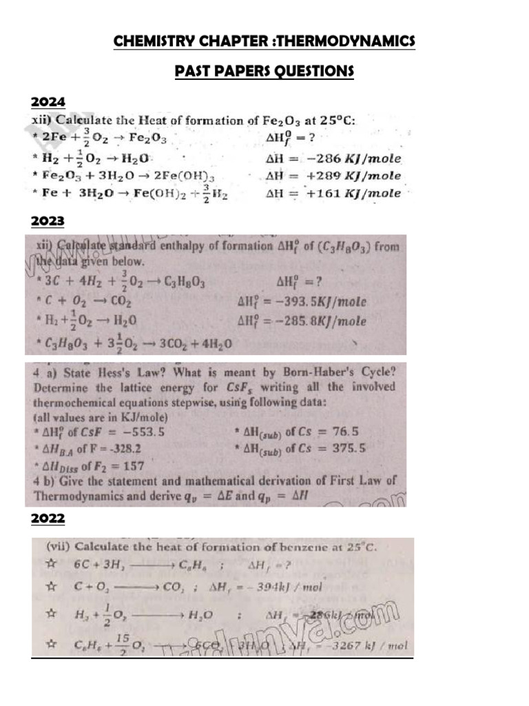 CHEMISTRY CHAP 11 Past Paper Questions | PDF