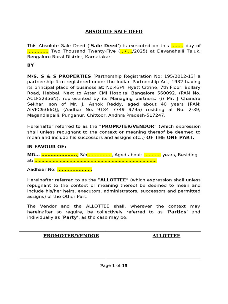 Sale Deed Draft | PDF | Indemnity | Lease