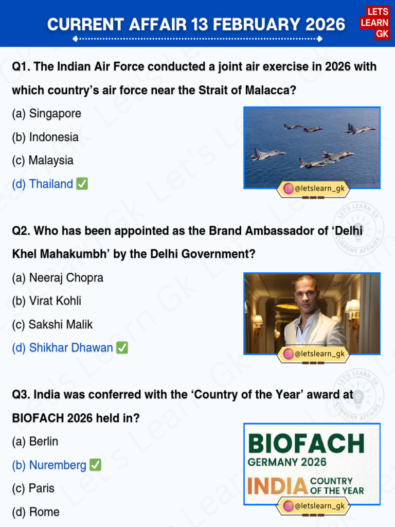 Current Affairs 13 February 2026 | PDF
