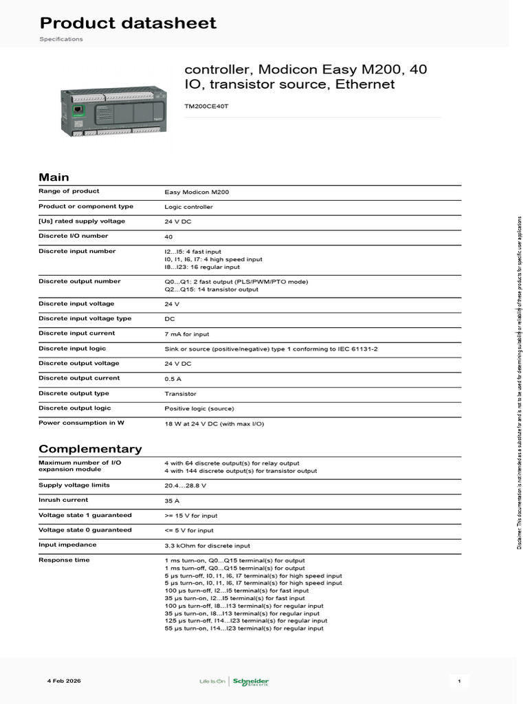 PES Schneider Electric Modicon-Easy-M200 TM200CE40T | PDF ...
