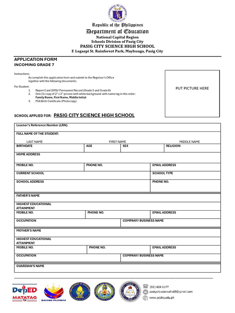 Application Form - Grade 7 | PDF